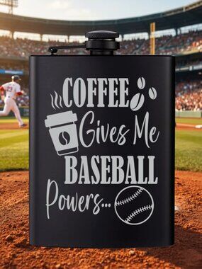 Personalized Coffee Gives Me Baseball Powers Sports Black Flask | Baseball